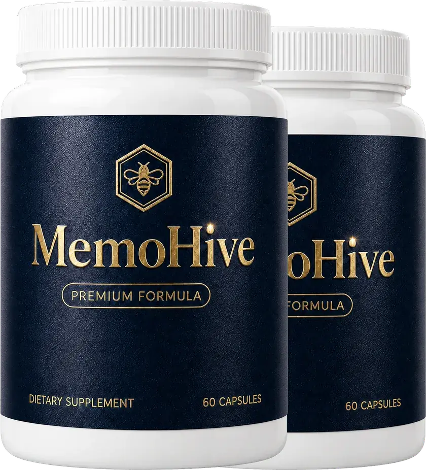 The MemoHive 2 bottles pack, navy labels with the gold hive mark