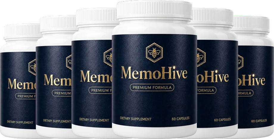 The MemoHive 6 bottles pack, navy labels with the gold hive mark